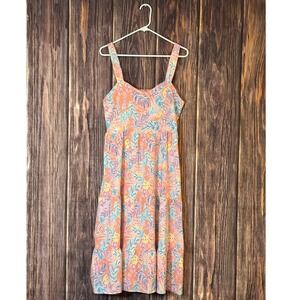 Simply Southern Midi Dress Womens M Pink Tropical Pineapple Tiered NWT